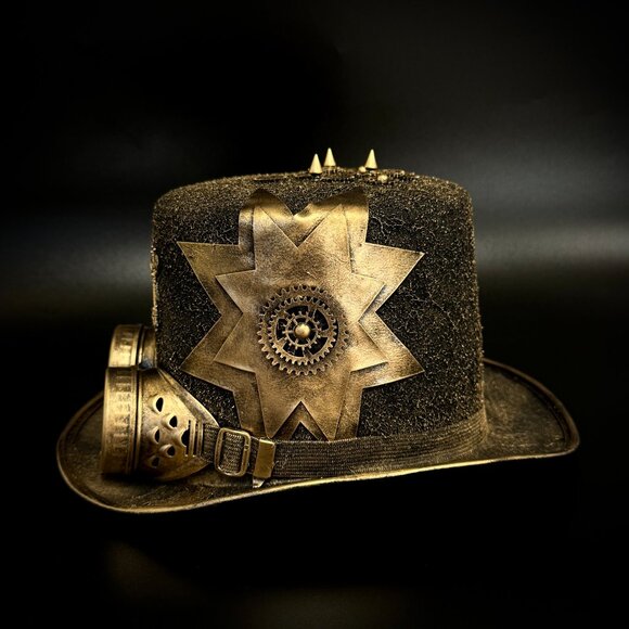 Steampunk Top Hat Metallic Scientist Time Traveler Halloween Costume Cosplay Hat - Picture 4 of 6